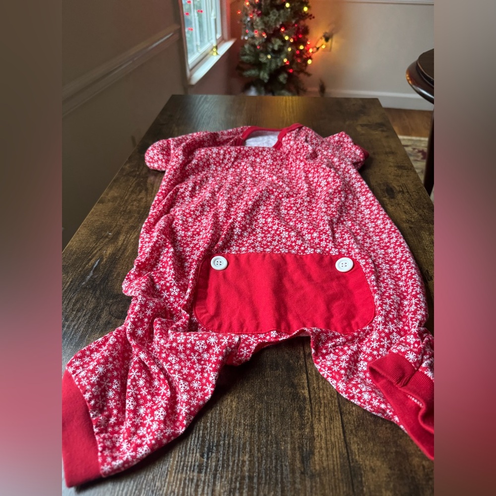 Dog Pajamas - Red with White Snow Flakes - Size L but made small